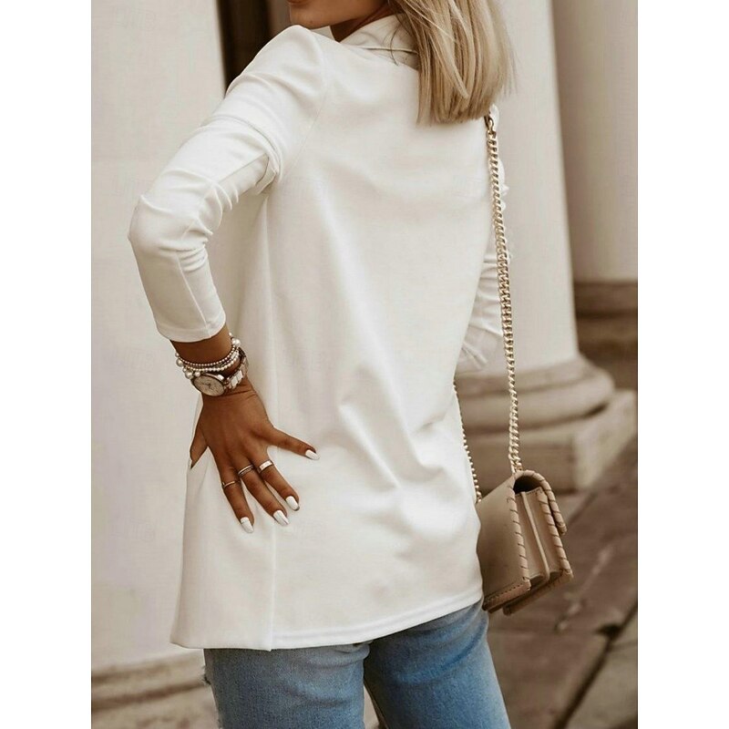 Women's Blazer Comfortable Breathable Slim Fit Casual Plain Office Street Casual Daily Wear Open Front Regular Turndown Slim Long Sleeve Outerwear Black White Blue Fall3