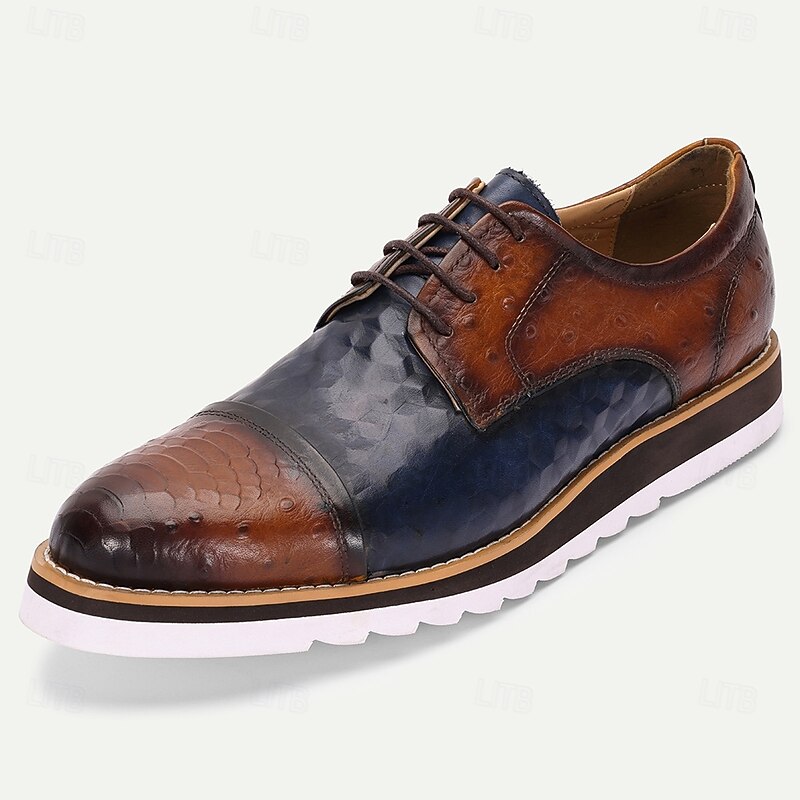Men's Brown Genuine Cowhide Leather Oxford Shoes with White Sole – Stylish Lace-Up Dress Shoes for Casual, Semi-Formal and Business Occasions2