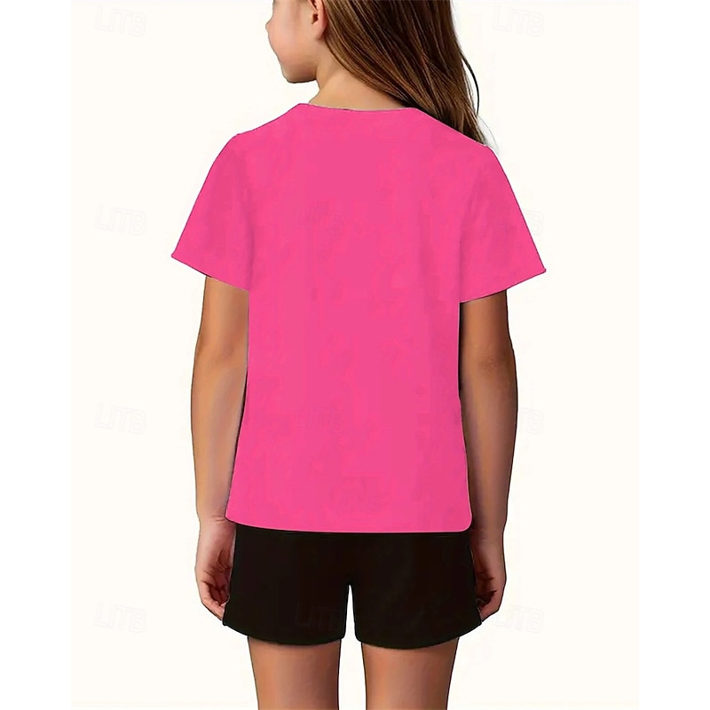 Girls' 3D Graphic T shirt Tee Short Sleeve Summer Spring Fashion Basic Kids 4-12 Years Crew Neck Outdoor Casual Daily Regular Fit2