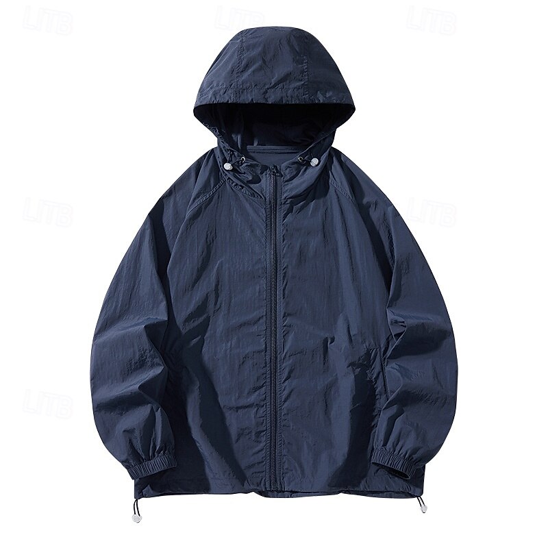 Men's Women's Unisex Running Jacket Outdoor Jacket Full Zip Long Sleeve Outerwear Athletic Solid Colored Sun Protection Quick Dry Lightweight UV Cooling Tennis Golf Running Sportswear Activewear Dark2