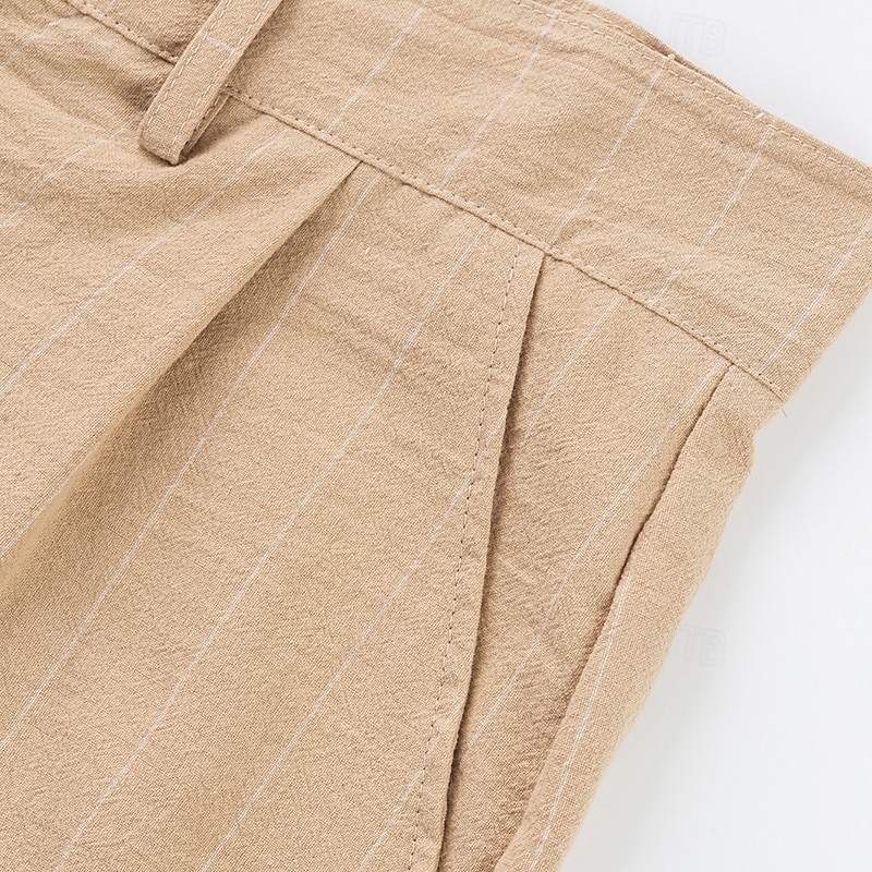 Men's Linen Pants Trousers Summer Pants Stripe Straight Leg Plain Comfort Breathable Full Length Casual Daily Holiday Fashion Streetwear Black White2