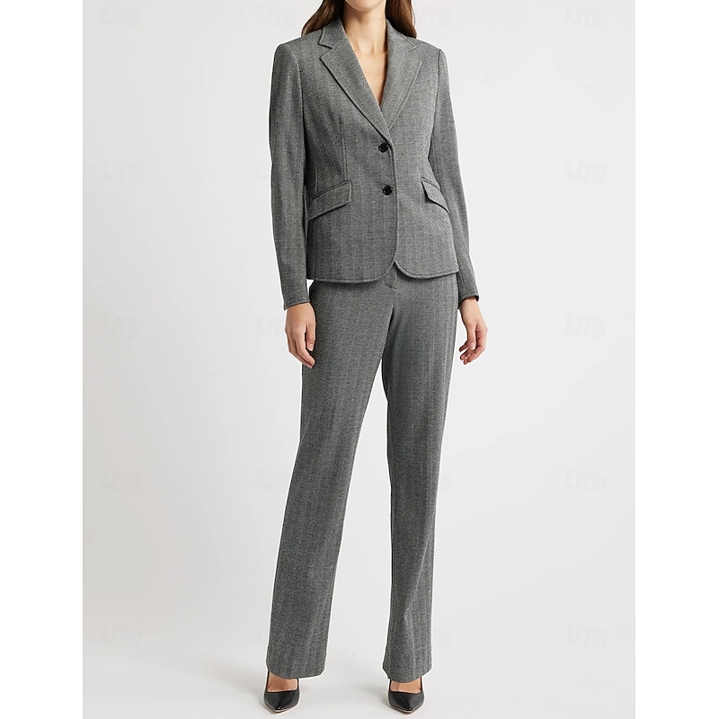 Women's 2 Pieces Suits Formal Wedding Guest Elegant Vintage Simple Long Sleeve Ankle Length Notched Lapels Single Breasted