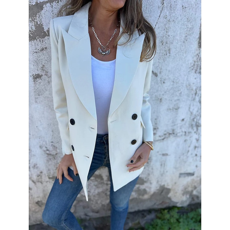 Women's Casual Jacket Breathable Comfortable Pocket Casual Plain Vacation Street Casual Daily Wear Double Breasted Regular Turndown Regular Fit Long Sleeve Outerwear Black White Pink Spring Fall4