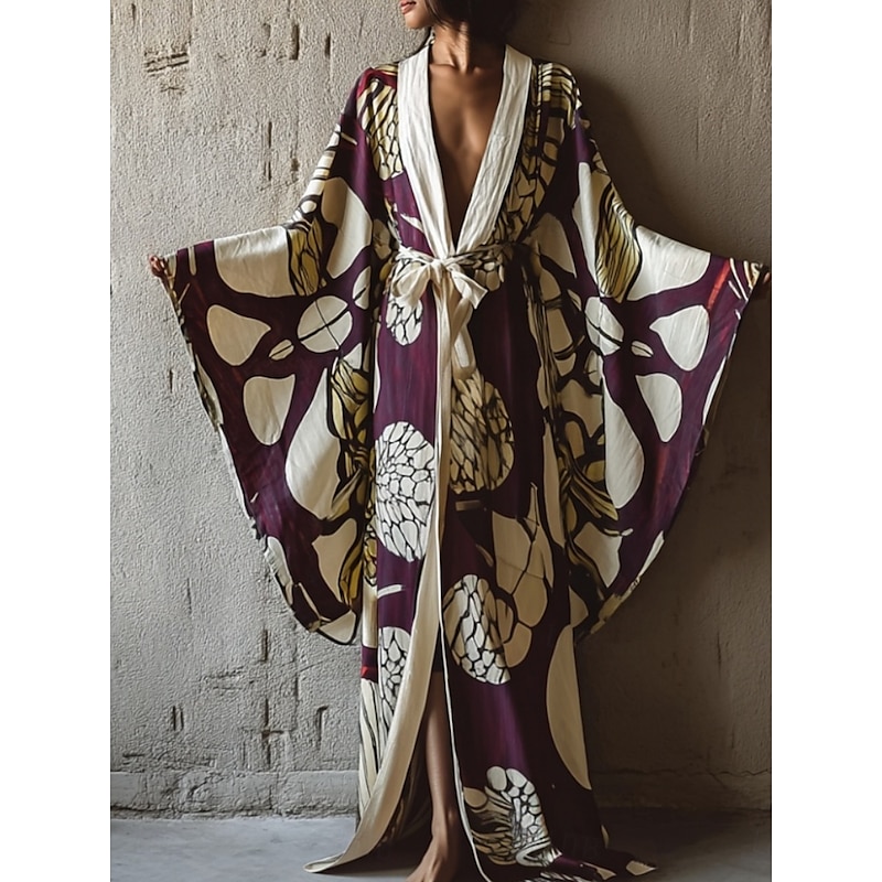 Women's Long Dress Maxi Dress Boho Dress Casual Dress Swing Dress Vacation Dress Fashion Modern Daily Holiday Beach Regular Fit Floral Long Sleeve V Neck Black White Navy Blue Purple Summer Spring