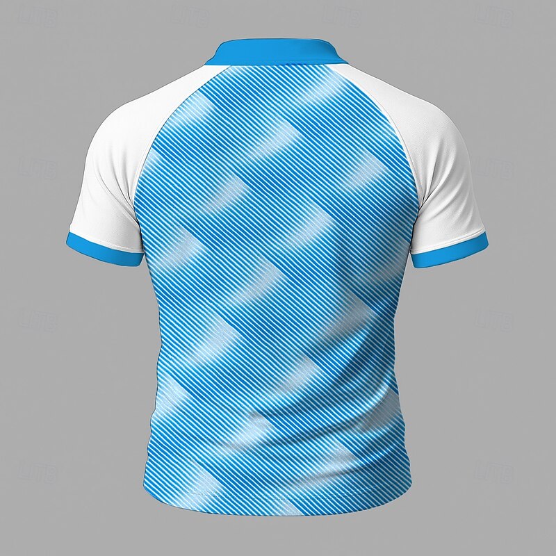 Men's Color Block Geometic Zip Polo Short Sleeve Standing Collar Business Sporty Leisure Business Athleisure Casual Daily Zipper 3D Print Summer Lake blue Robin's Egg Blue Green4