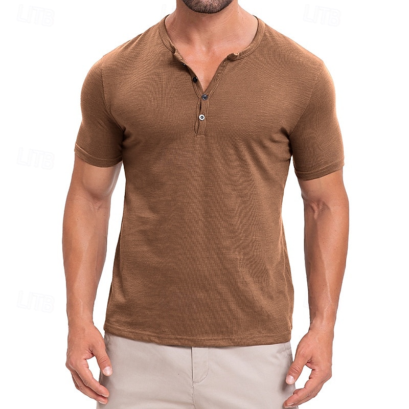 Men's T Shirt Henley Shirt Tee Short Sleeve Shirt Short Sleeve Henley Summer Spring Plain Fashion Designer Basic Buttons Vacation Street Going out Black Pink Dark Gray Top Tee for Men2