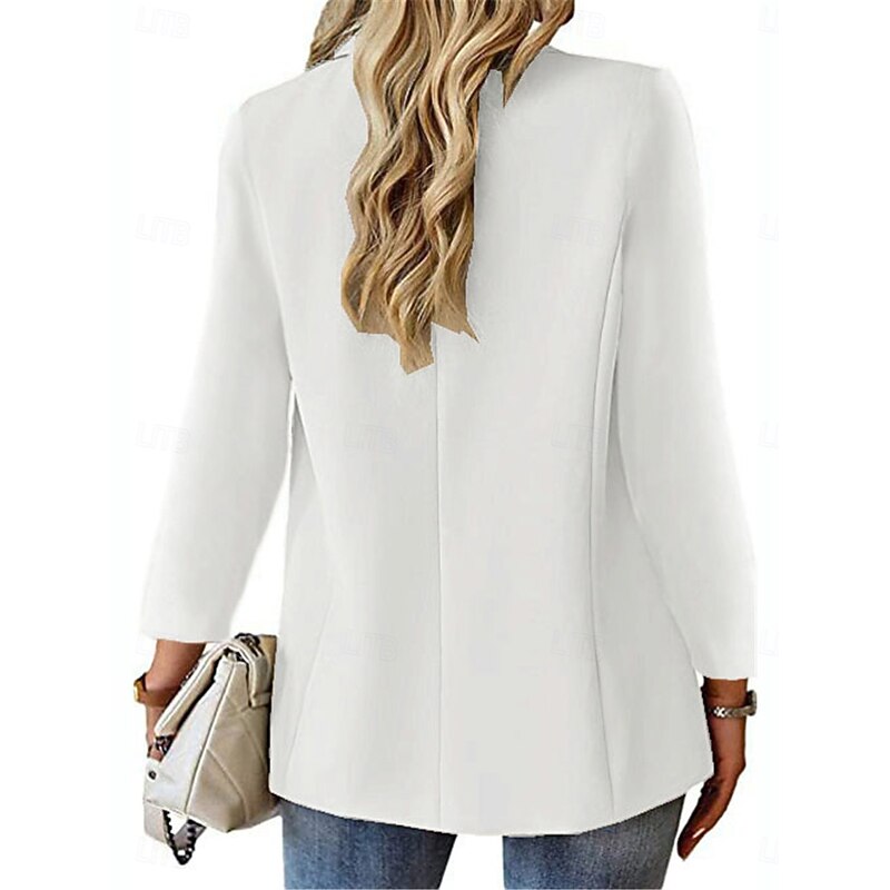 Women's Blazer Breathable Comfortable Buttons Pocket Casual Plain Office Street Casual Daily Wear Single Breasted Regular Turndown Regular Fit Long Sleeve Outerwear Black White Red Summer3