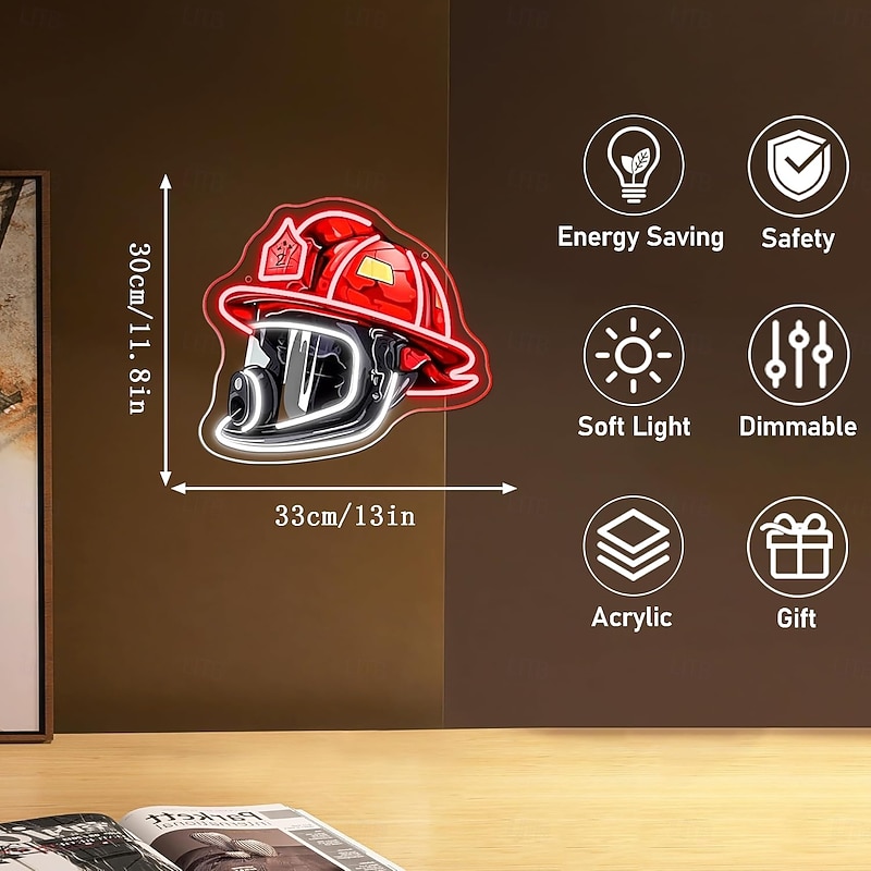 Firefighting Helmet Neon Sign, Pop Art Neon Light USB Powered LED Dimmable, for Hero Wall Decor Man Cave Firefighting Sign Wall Decor art, Firefighting Gift2