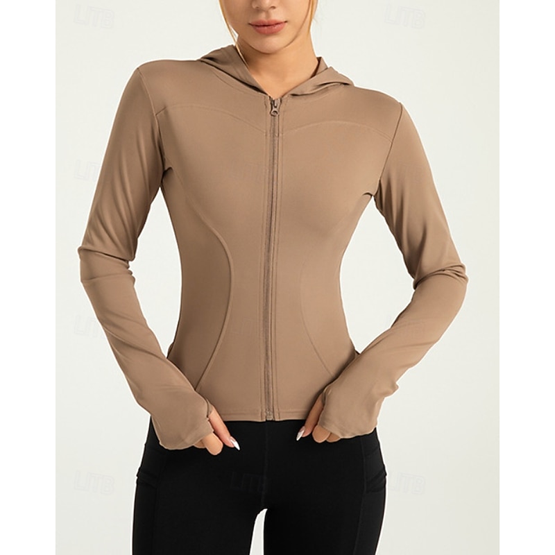 Women's Sport Jacket Stretchy Finger Coats Long Sleeve Sports Solid Color Jacket For Pilates Running Fitness Activewear2