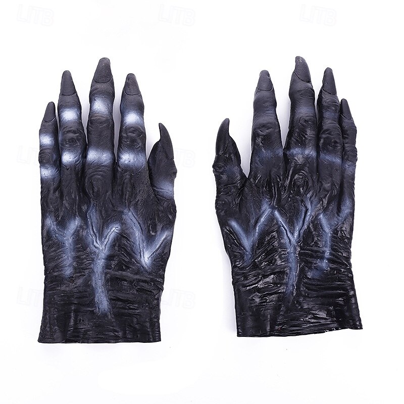 Halloween Costume Gloves, Scary Skeleton & Werewolf Latex Hand Props, Bloody Zombie Devil Hands for Cosplay Party Performance2