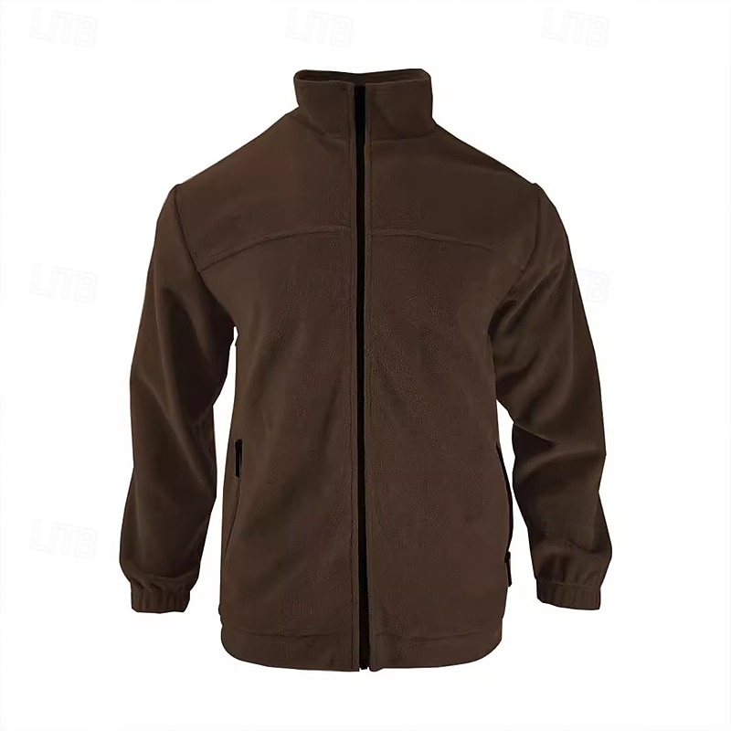 Men's Fleece Hoodie Black White Brown Gray Standing Collar Plain Zipper Front Pocket Sports & Outdoor Casual Daily Streetwear Cool Sportswear Fall & Winter Clothing Apparel Hoodies Sweatshirts  Long4