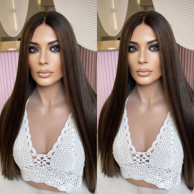 Remy Human Hair 5x5 Closure 13x4 Lace Front Wig Middle Part Brazilian Hair Straight Auburn Wig 130% 150% Density with Baby Hair 100% Virgin Glueless Pre-Plucked For Women Long Human Hair Lace Wig4