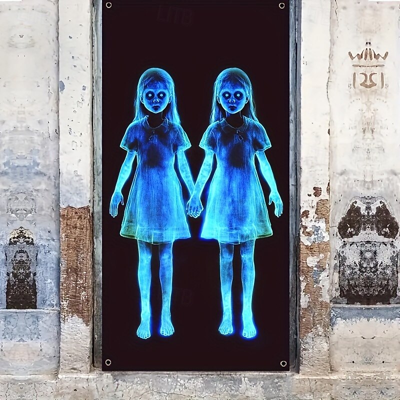 2D Door Banner 1pc 2D/Flat Polyester Zombie Horror Gothic Haunted House Decor Halloween Door Cover Hanging Banner Home Indoor Outdoor Party Decorations Halloween decorations Entrance Room Garden4