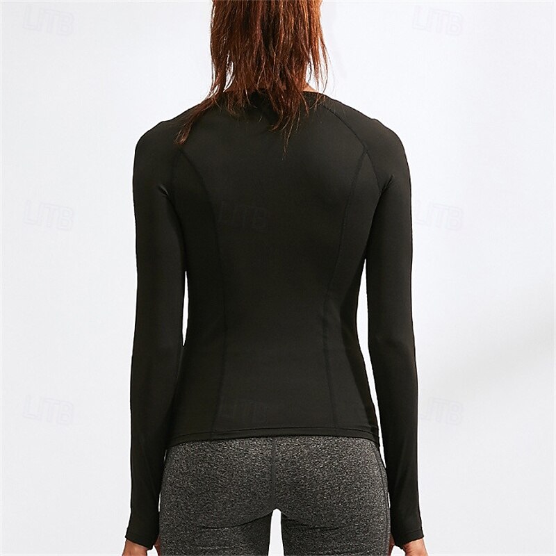 Women's Sports shirts Crew Neckline Stretchy Warm Sweat-absorbent Long Sleeve Sports Solid Color Top For Pilates Gym Zumba Activewear3