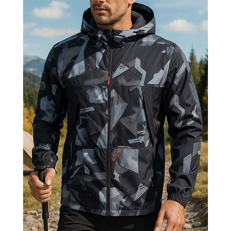 Men's Outdoor Jacket Hiking Jacket rain coat Outdoor Waterproof Windproof Quick Dry Lightweight Hiking Outfits Hiking Clothes Spring Autumn / Fall Jacket Tennis Golf Running Camo Black Blue Grey4