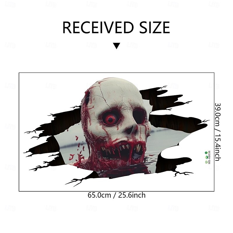 Halloween Floor & Wall Decal Sticker 3D Realistic Scary Zombie Peeking Breakthrough Design, Bloody Self-Adhesive Floor and Wall Decor for Holiday Party3
