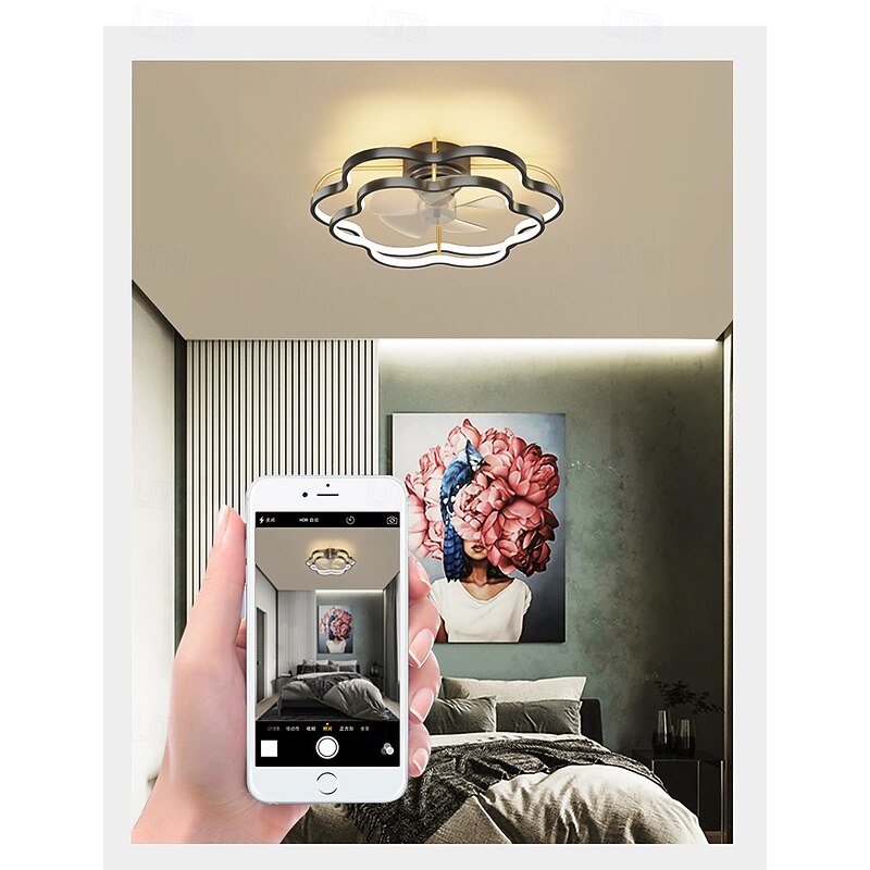 Geometric Shape Metal Ceiling Fans Modern Multi-Lights Ceiling Fan Lamp - Remote Control Stepless Dimming Pentagon2