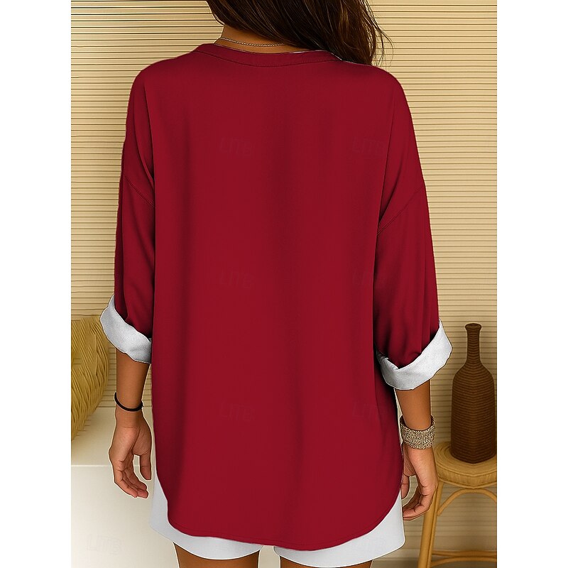 Women's Blouse Tunic V Neck Long Sleeve Boho Casual Tops Heart Graphic Geometric Elegant Stylish Regular Tops Daily Print Black White Yellow Red Blue2