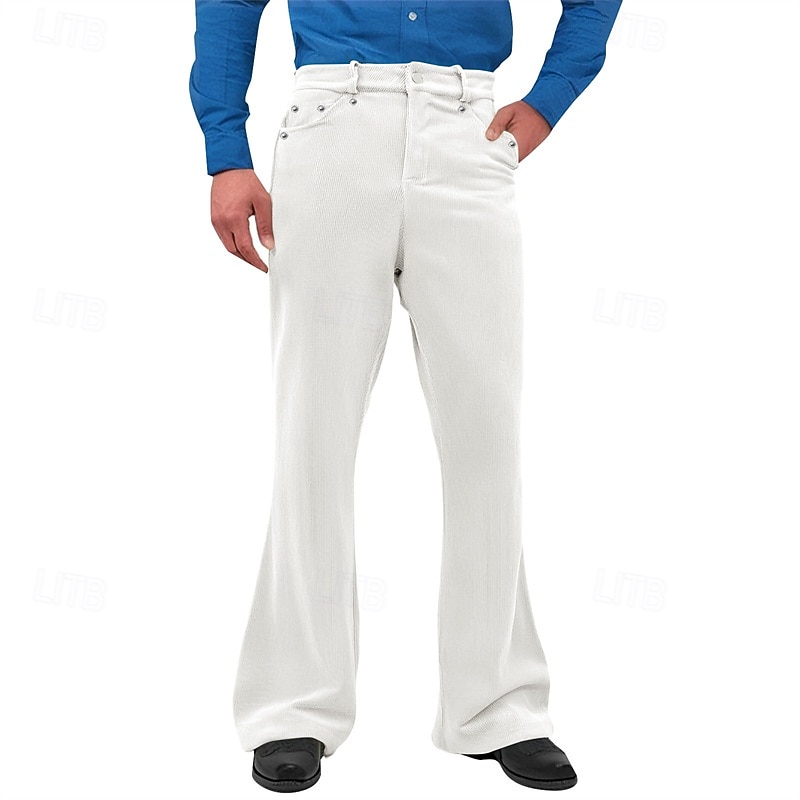 Men's Dress Pants Corduroy Pants Flared Pants Trousers Chinos Pocket Buttons Plain Comfort Formal Party Work Fashion Classic Style Black White Micro-elastic2