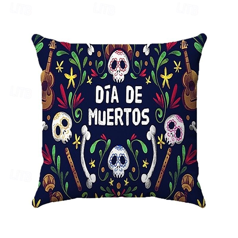1 pcs Polyester Pillow Cover, Skull Halloween Square Zipper Traditional Classic4
