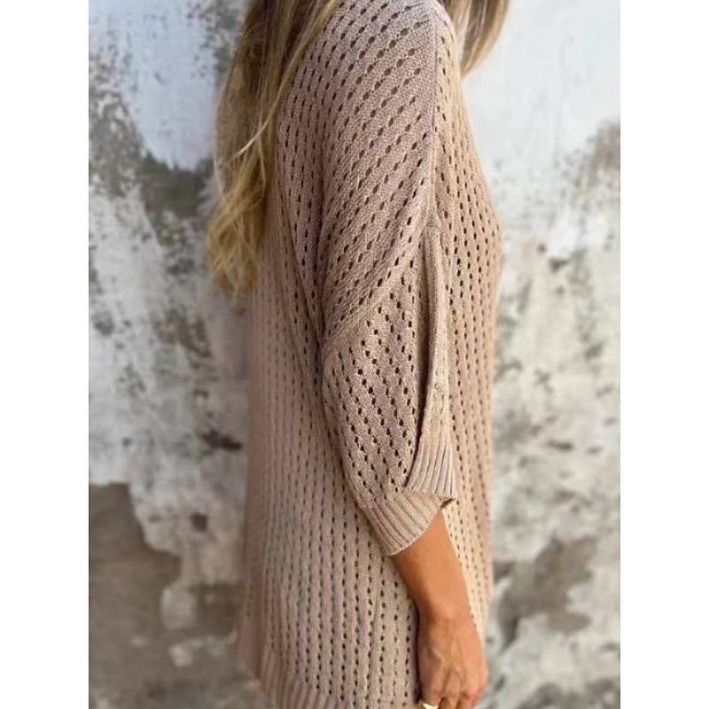 Women's Blouse Solid Color Stylish Casual 3/4 Length Sleeve V Neck Regular Tops Daily Cut Out Black White Red Khaki Dark Gray Summer2