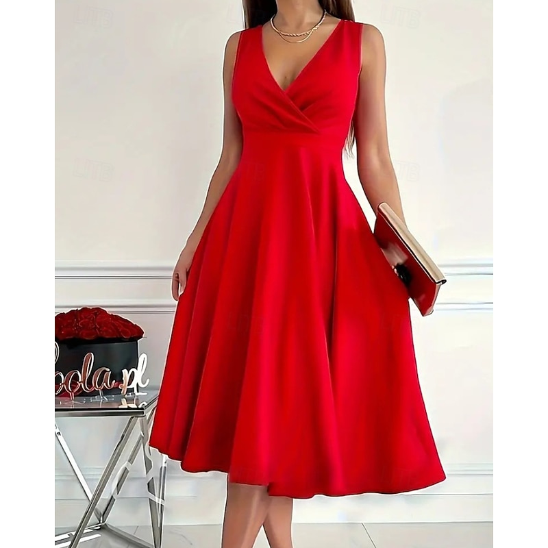Women's Midi Dress Summer Dress Fashion Modern Outdoor Vacation Daily Regular Fit Plain Sleeveless V Neck Black Red Blue Summer