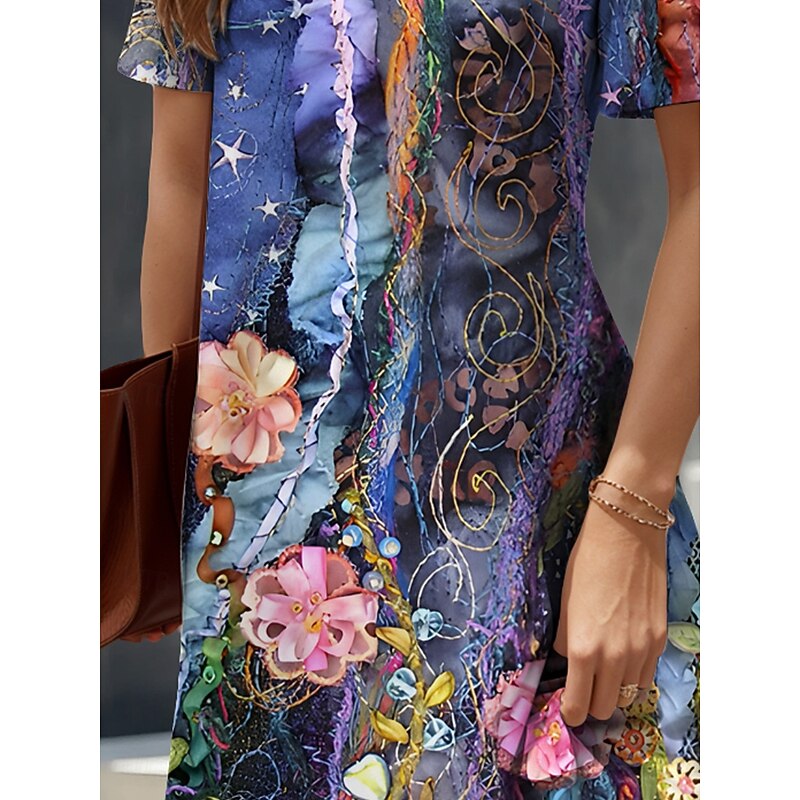 Women's Mini Dress T Shirt Dress Tee Dress Sundress A Line Dress Summer Dress Vacation Casual Boho Beach Regular Fit Floral Graphic Abstract Short Sleeve V Neck Yellow Red Blue Purple Summer Spring3