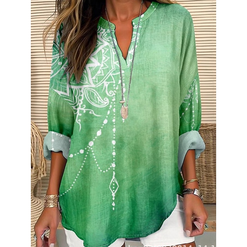 Women's Shirt Floral Stylish Modern Long Sleeve V Neck Regular Tops Daily Holiday Buttons Print Purple Green Summer3