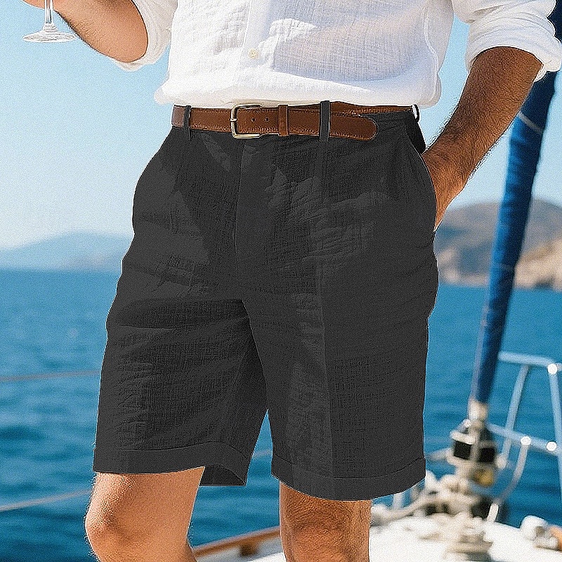 Men's Shorts Linen Shorts Summer Shorts Beach Shorts Pocket Back Pocket Buttons Plain Comfort Breathable Short Vacation Holiday Beach Hawaiian Boho Black White4