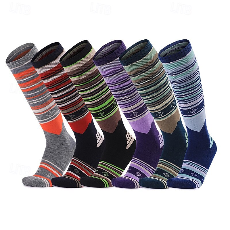1 Pair Women's merino wool socks Hiking Socks Running Socks Sports Socks Thermal Warm Breathable Anti Blister Thick Winter Outdoor Over The Calf Patchwork Merino Wool Black Dark Navy Royal Blue for
