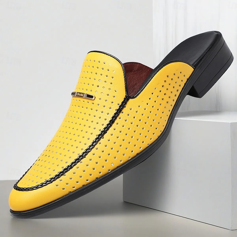 Men's Yellow Perforated Slip-On Loafers – Bold Color with Breathable Design, Lightweight and Stylish for Summer Outings, Driving and Casual Office Looks
