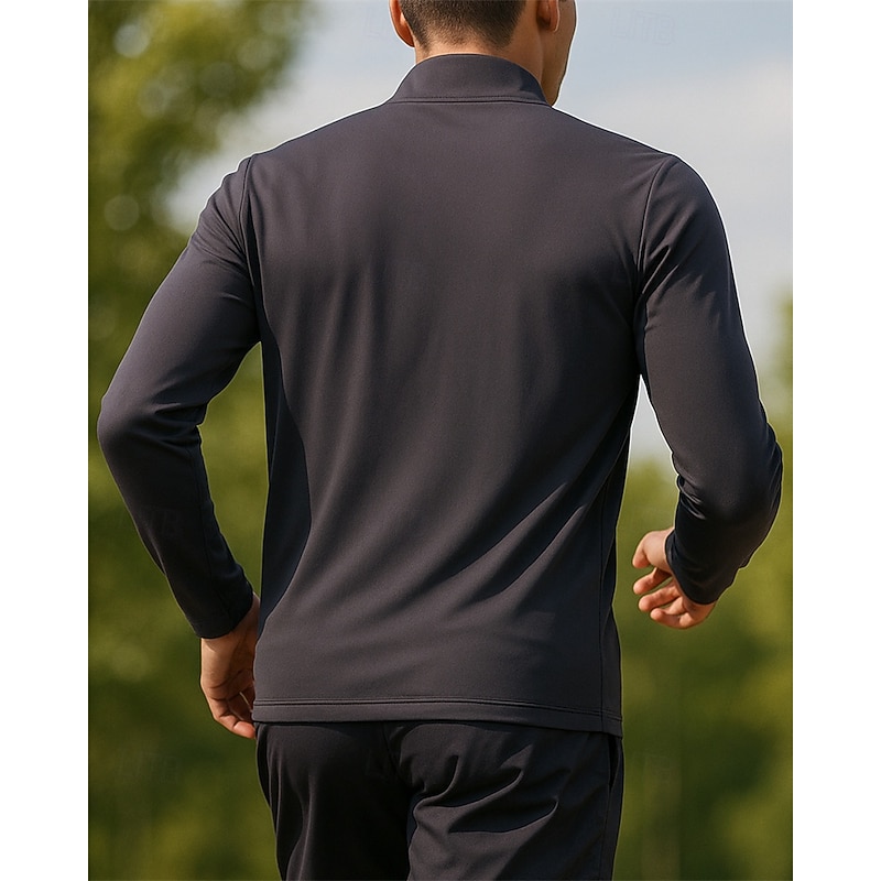 Men's Golf Polo Shirt Running Shirt Tennis Shirt Quarter Zip Long Sleeve Tee Tshirt Color Block Quick Dry Lightweight Breathable Tennis Golf Running Sportswear Activewear Black Royal Blue Gray2