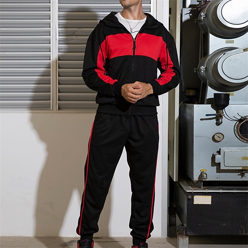 Men's Tracksuit Sweatpants Zip Up Hoodie Pocket Color Block Clothing Suit Fall Black Dark Navy Gym Workout Sports Windproof Long Sleeve Sport Activewear Micro-elastic Regular Fit4
