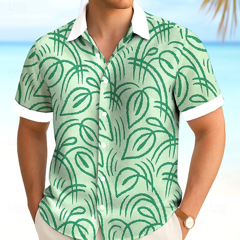 Men's Tropical Leaf Summer Hawaiian Shirt Button Up Shirt Aloha Shirt Short Sleeve Hawaiian Vacation Beach Wear Summer Spring Turndown 3D Print Collared Shirts Light Green Blue Green Dark Blue4