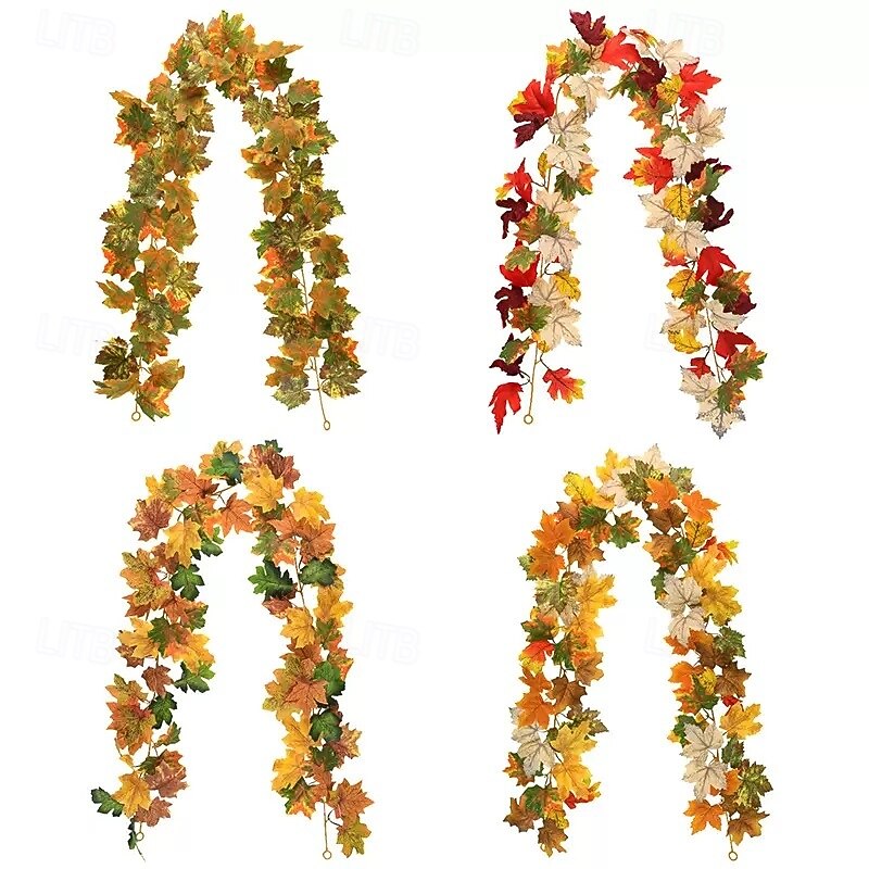 Fall Artificial Maple Leaf Garland, Halloween and Thanksgiving Harvest Vine Decoration, Realistic Faux Autumn Leaves for Indoor and Outdoor Use4