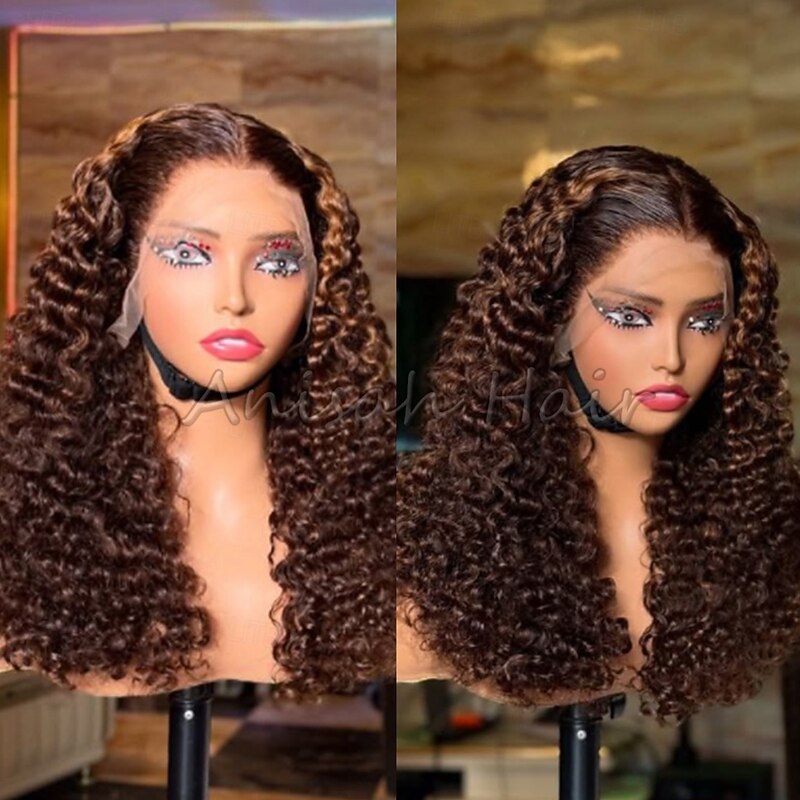 Remy Human Hair 5x5 Closure 13x4 Lace Front Wig Free Part Vietnamese Hair Curly Brown Wig 130% 150% Density with Baby Hair 100% Virgin Glueless Pre-Plucked For Women Long Human Hair Lace Wig4