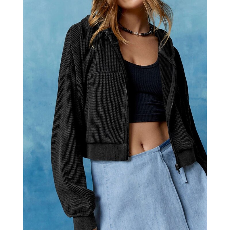 Women's Hoodie Outdoor Jacket Zipper Pocket Long Sleeve Top Athleisure Fall Solid Colored Thermal Warm Windproof Tennis Golf Running Sportswear Activewear Apricot Black Army Green