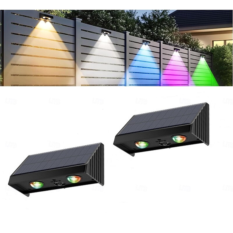 Solar Fence Lights Wall Lights Warm White and RGB Cycling Mode.  Waterproof Courtyard Ambient Solar Lights Suitable for Backyards Railings Steps Terraces Stair Railings and Walls2