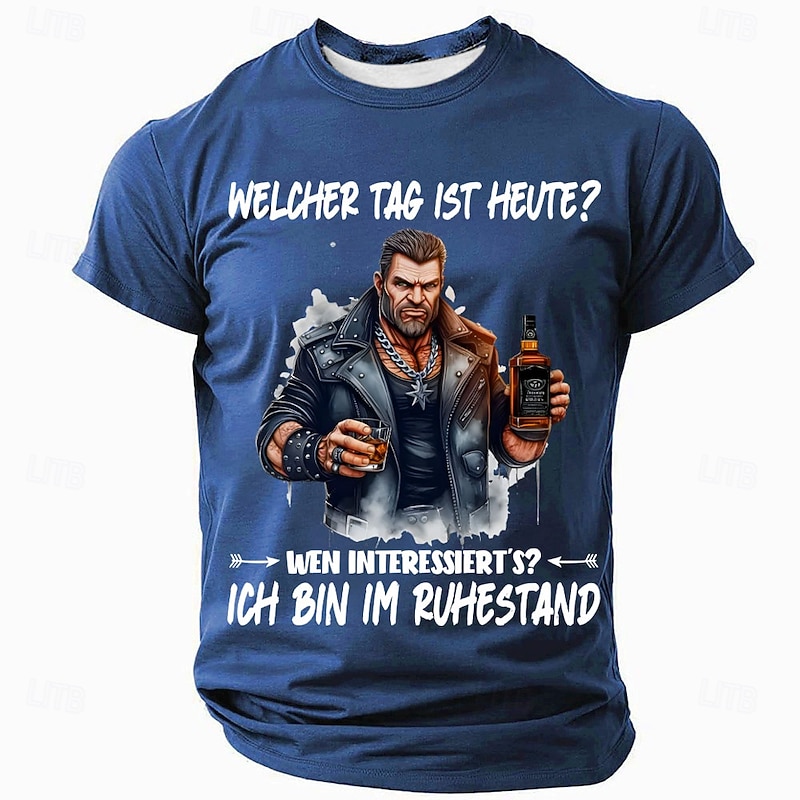 Men's Graphic T-Shirt: Funny 'What Day Is Today? Who Cares? I'm Retired' Design with Whiskey Man3