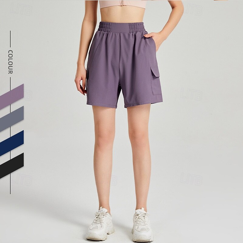 Women's Yoga Shorts Workout Shorts Pocket Gym Pilates Running Bottoms Solid Color Black Blue Purple Sports Activewear Loose Fit