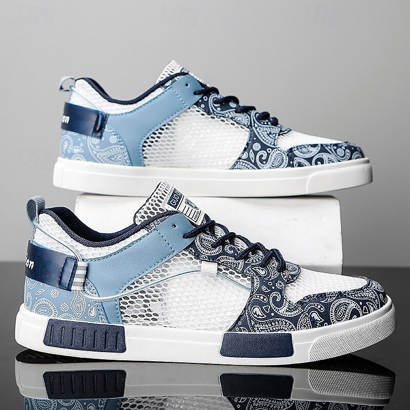 Men's Blue and White Sports Sneakers Mesh Upper with Breathable Design Stylish Lace-Up Closure Ideal for Casual Athletic and Everyday Activities3