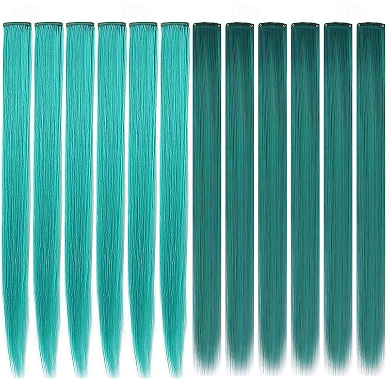 Colored Clip in Hair Extensions 21 Inch Heat-Resistant Synthetic Straight Hair Extensions for Women Girls Gift Multi-Colors Party Highlights Clip in Synthetic Hairpiece 12PCS2