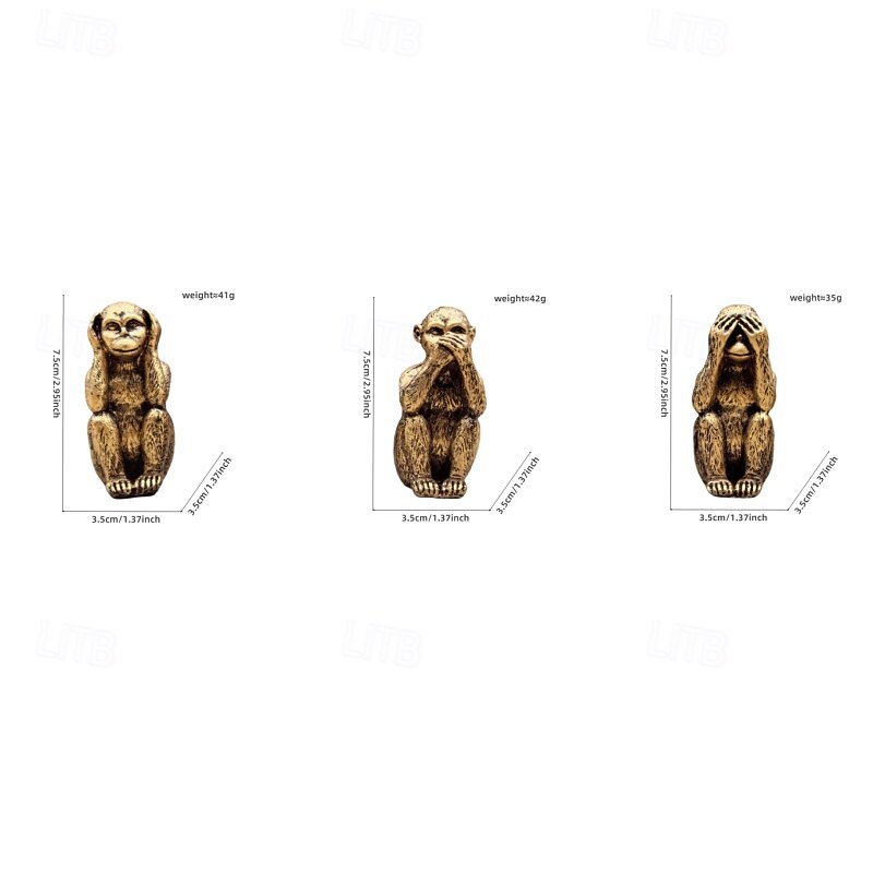 Three Wise Monkey Figurines See No Evil, Hear No Evil, Speak No Evil Statues, Resin Desktop Ornaments for Home, Office, and Shelf Decoration2