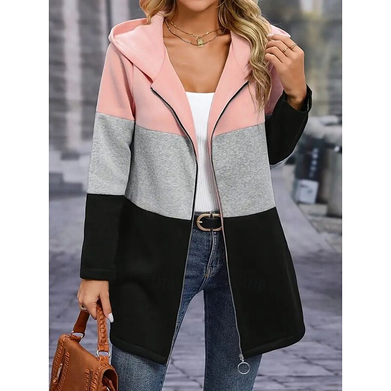 Women's Hoodie Jacket Comfortable Breathable Zipper Color Block Casual Plain Vacation Street Casual Daily Wear Zipper Regular Hooded Regular Fit Long Sleeve Outerwear White Pink Red Spring Fall3