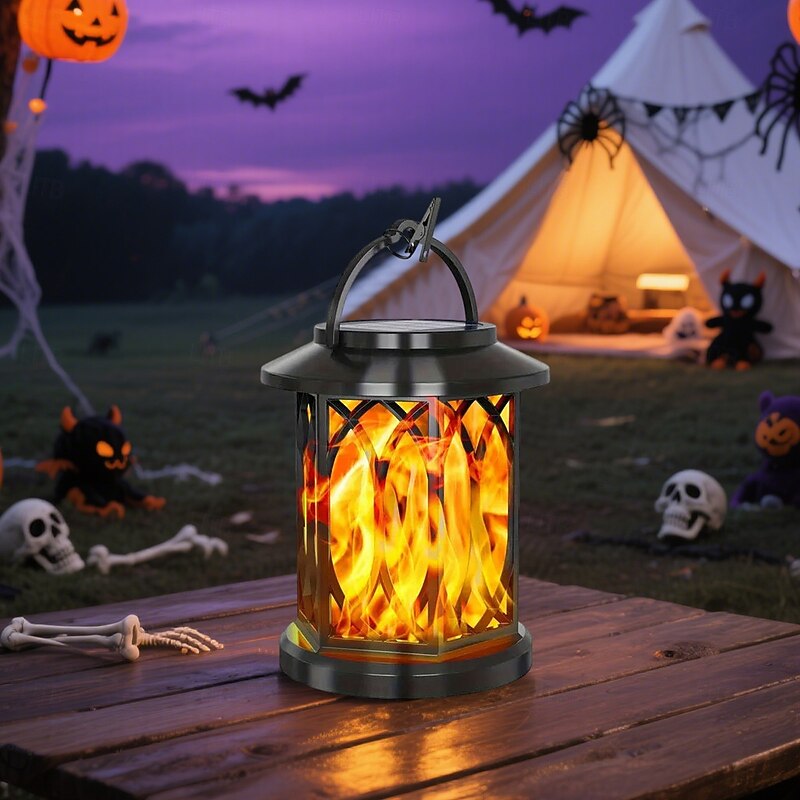 1 Pc outdoor waterproof solar hollow flame lantern courtyard garden path lawn fence staircase tree pendant light 28LED waterproof Halloween Christmas decorative light