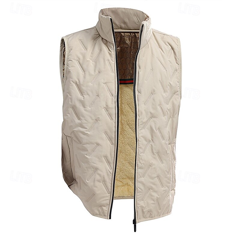 Men's Hiking Vest Fleece Vest Sleeveless Vest Outdoor Thermal Warm Lightweight Breathable Winter Zipper Polyester Black Khaki Grey Hunting Fishing Climbing