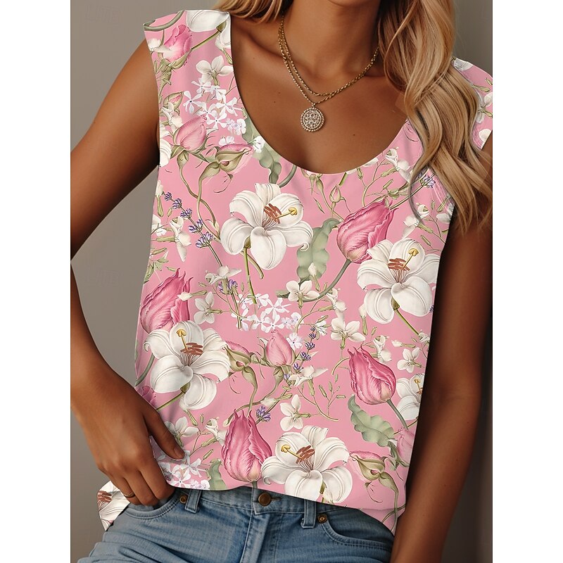 Women's Tank Top Floral Graphic Vintage Tropical Daily Sleeveless Sleeveless Crew Neck Regular Tops Daily Holiday Going out Black Light Green Pink Blue Orange Summer Spring4