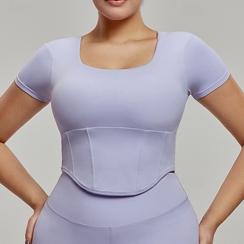 Women's Sports shirts Skin Friendly Softness High Supports With pads Short Sleeve Sports Solid Color Top For Gym Pilates Zumba Slim Activewear2