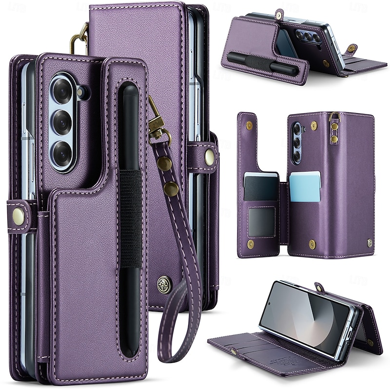 Phone Case For Samsung Galaxy Z Fold 7 Z Fold 6 Flip Cover Kickstand Shockproof TPU PU Leather