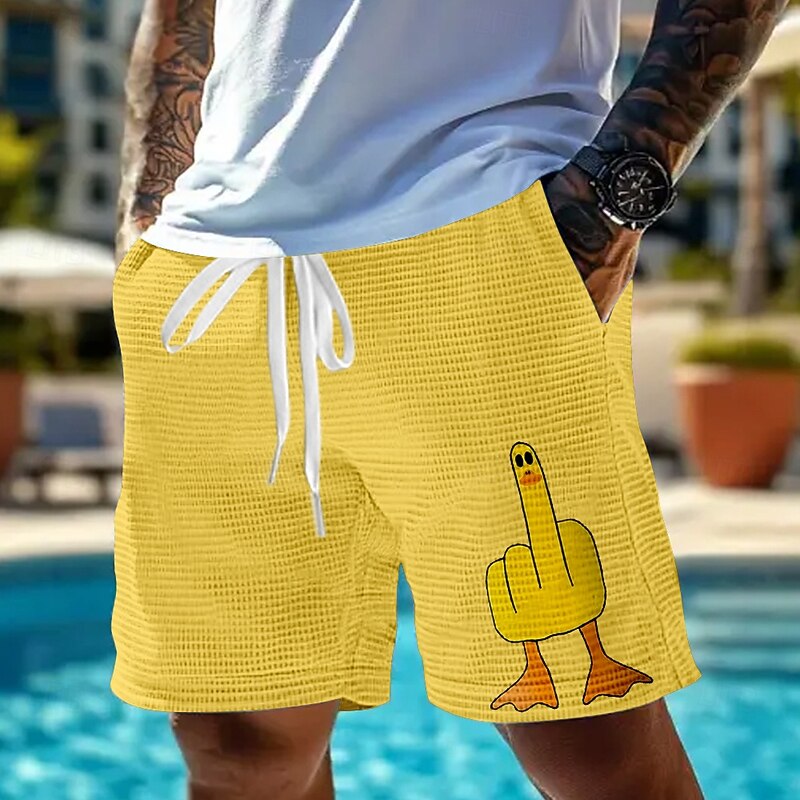 Men's Animal Funny Duck Waffle Shorts Sweat Shorts Casual Shorts Mid Waist Fashion Casual Vacation Jogging Workout Elastic Drawstring Waist Shorts with Pockets Designer Clothing Apparel2
